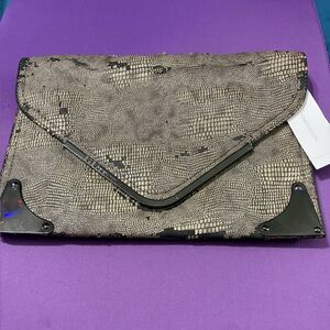 BCBGeneration Black and Tan Snakeskin Clutch